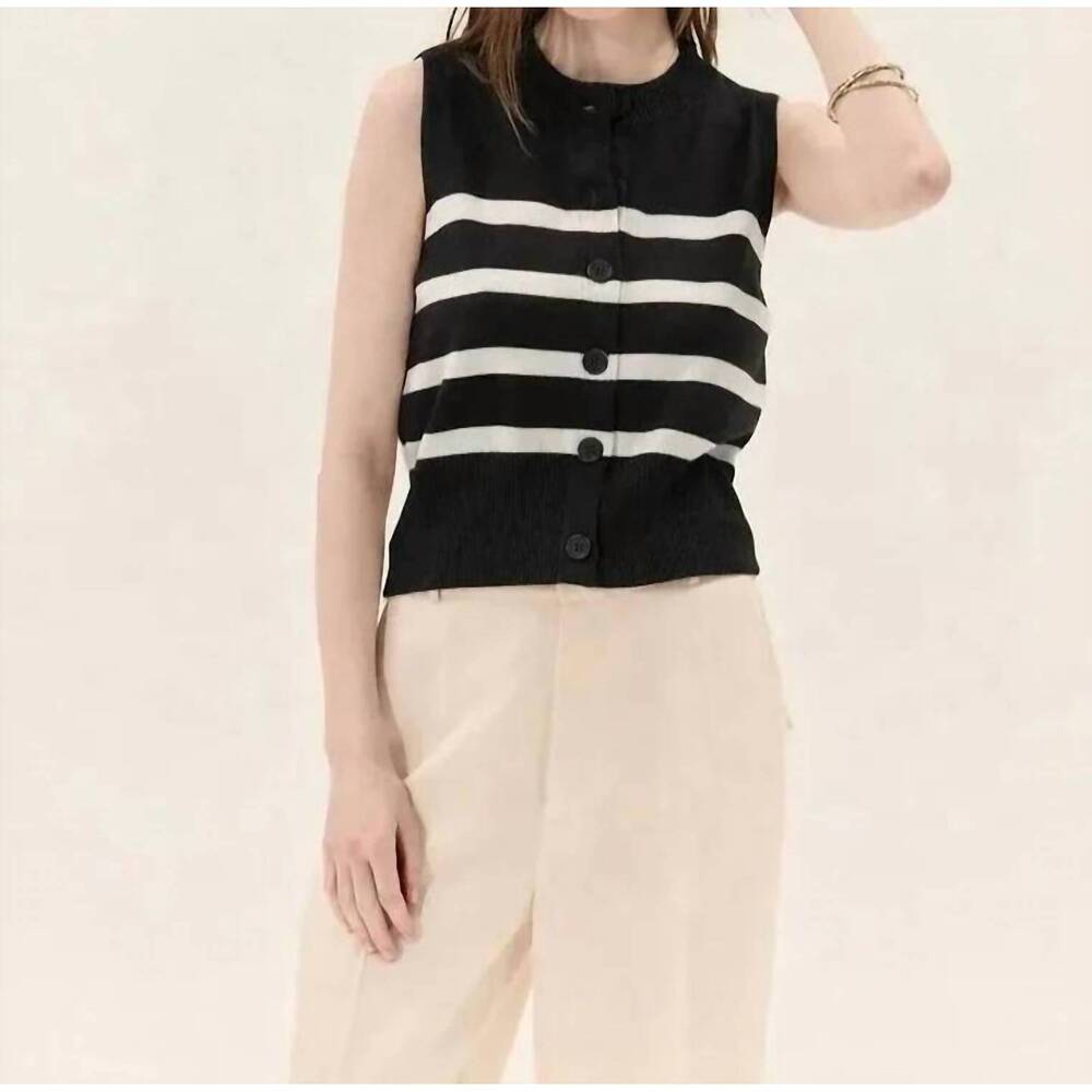 NEW DELUC croatia knit vest in black ecru